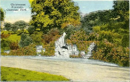 <i>Christensen Fountain</i>, Cherokee Park, postcard, unknown date